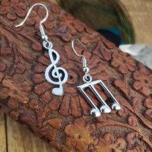Mismatched Silver Music Note earrings Treble Clef & MUSIC note Jewelry Unisex